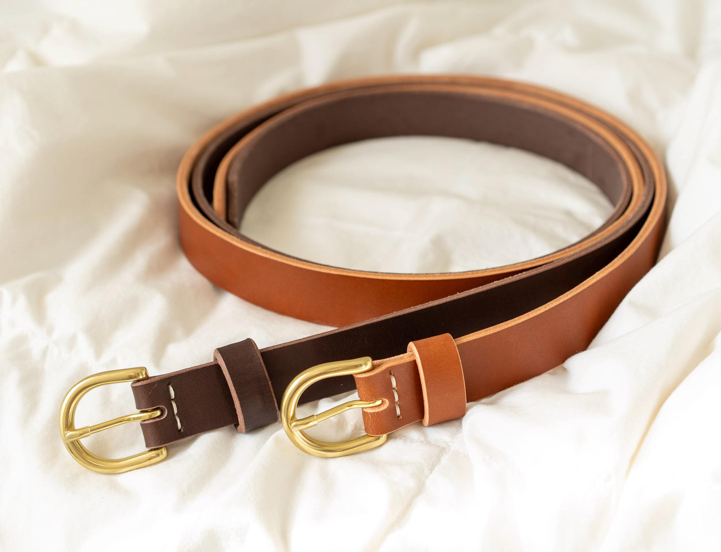 leather belt Handmade vegetable tanned Italian leather Polished Brass Buckle