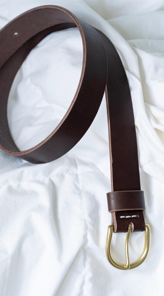 leather belt Handmade vegetable tanned Italian leather Polished Brass Buckle