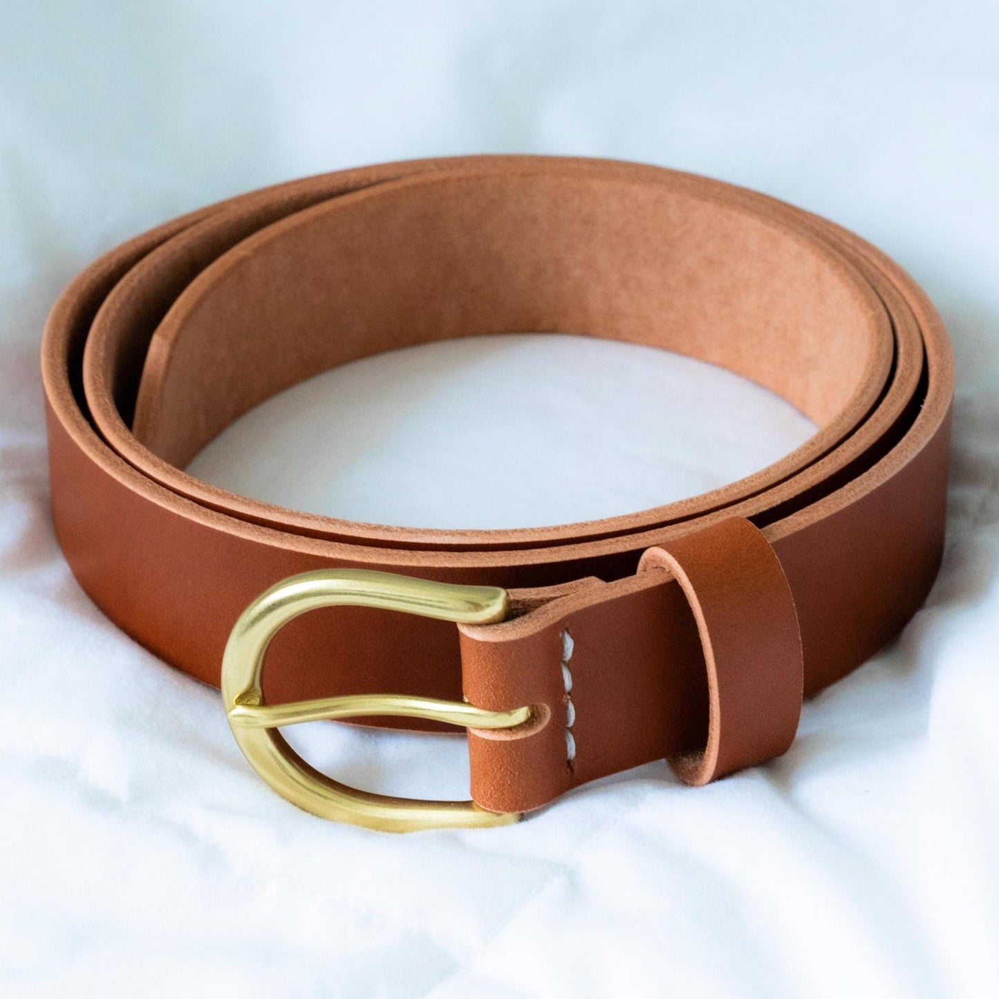 leather belt Handmade vegetable tanned Italian leather Polished Brass Buckle