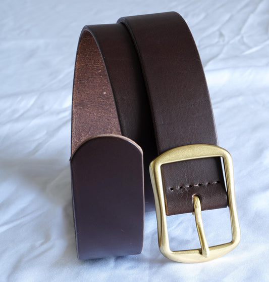 leather belt Handmade vegetable tanned Italian leather Polished Brass Buckle