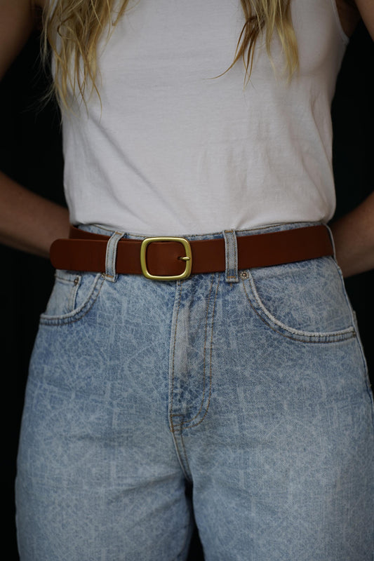 leather belt Handmade vegetable tanned Italian leather Polished Brass Buckle
