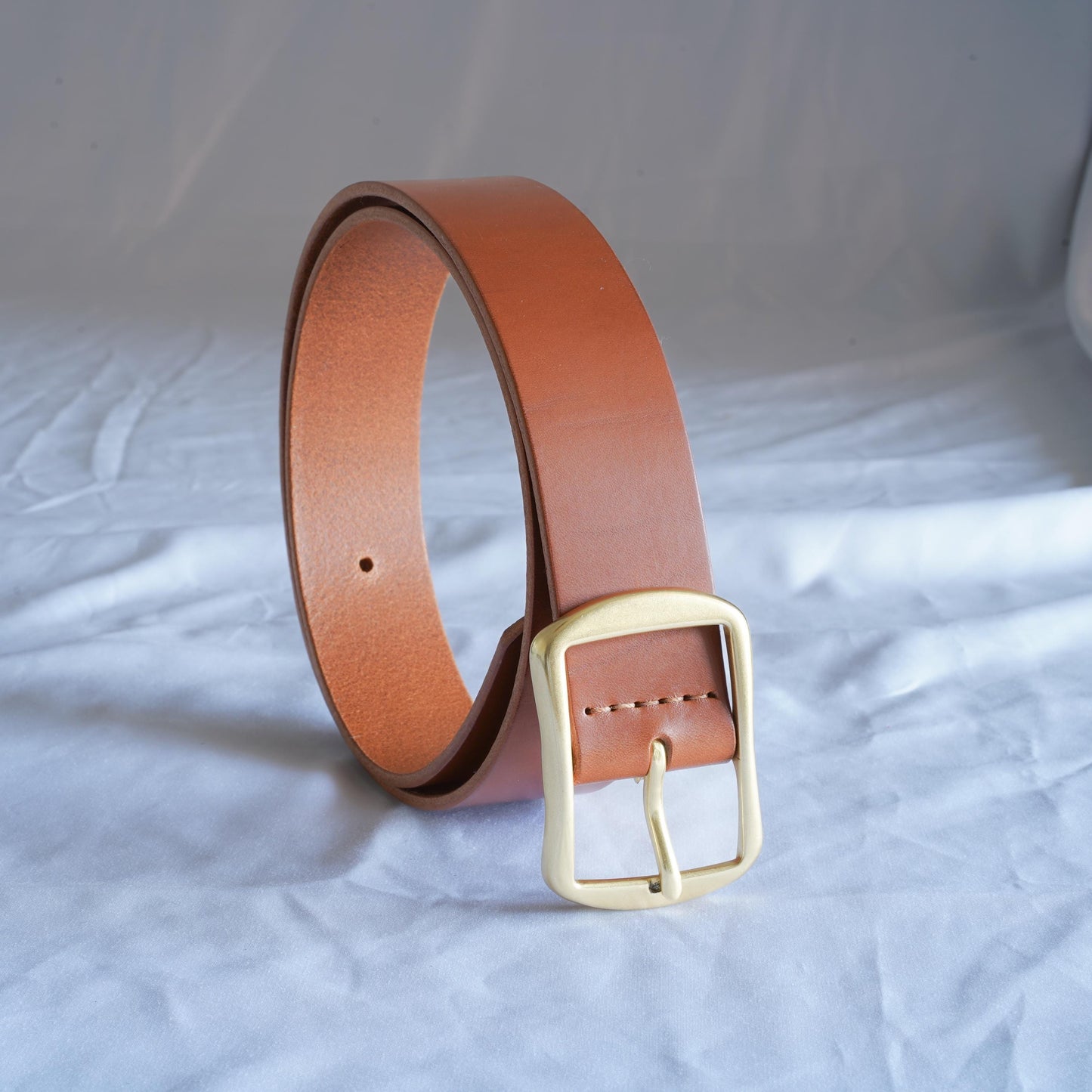 leather belt Handmade vegetable tanned Italian leather Polished Brass Buckle