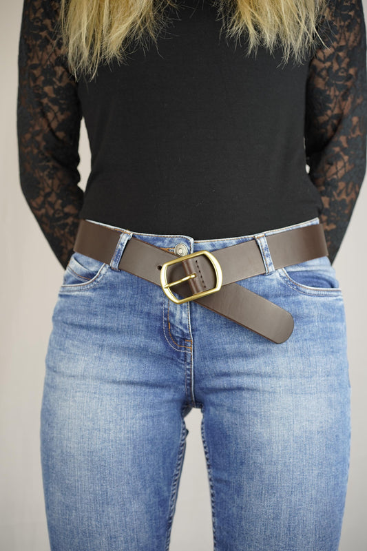 leather belt Handmade vegetable tanned Italian leather Polished Brass Buckle