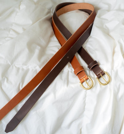 leather belt Handmade vegetable tanned Italian leather Polished Brass Buckle
