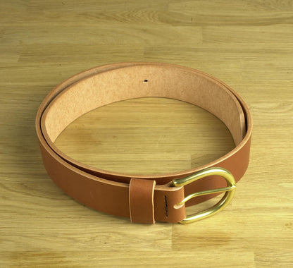 leather belt Handmade vegetable tanned Italian leather Polished Brass Buckle