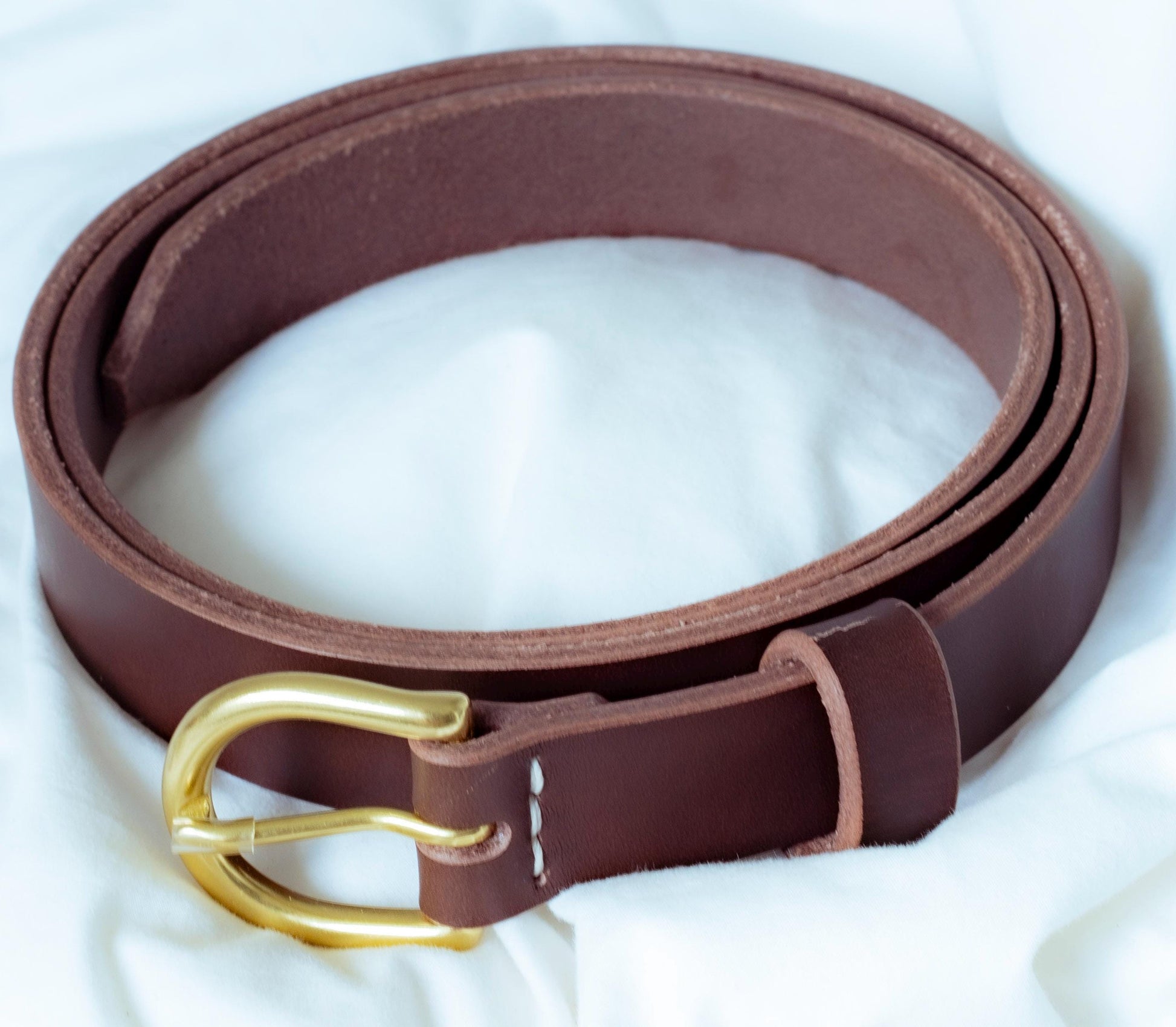 leather belt Handmade vegetable tanned Italian leather Polished Brass Buckle