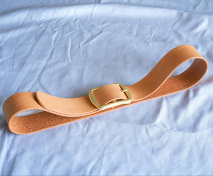 leather belt Handmade vegetable tanned Italian leather Polished Brass Buckle