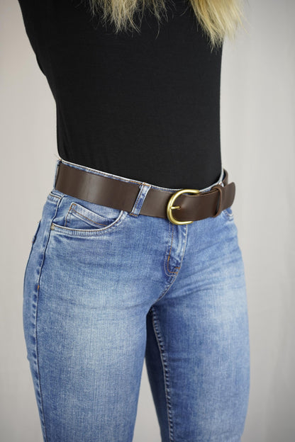 leather belt Handmade vegetable tanned Italian leather Polished Brass Buckle
