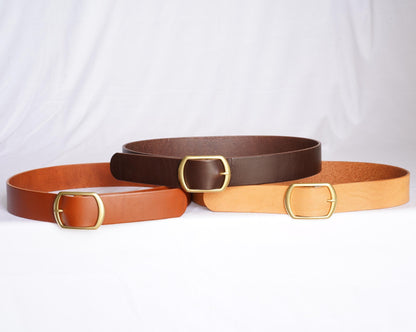 leather belt Handmade vegetable tanned Italian leather Polished Brass Buckle