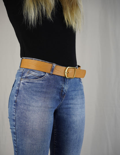 leather belt Handmade vegetable tanned Italian leather Polished Brass Buckle