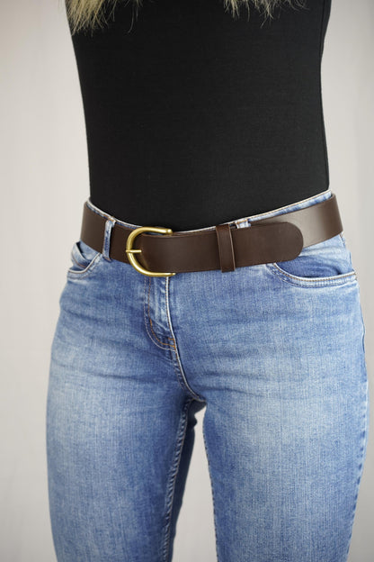 leather belt Handmade vegetable tanned Italian leather Polished Brass Buckle