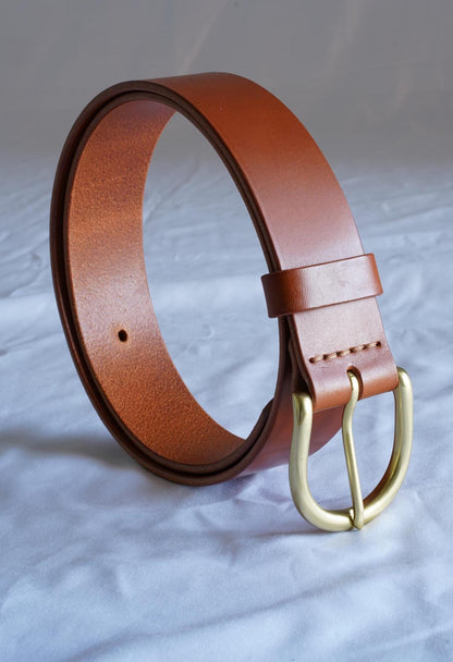leather belt Handmade vegetable tanned Italian leather Polished Brass Buckle