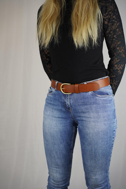 leather belt Handmade vegetable tanned Italian leather Polished Brass Buckle