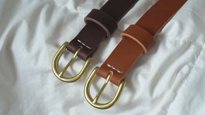 leather belt Handmade vegetable tanned Italian leather Polished Brass Buckle