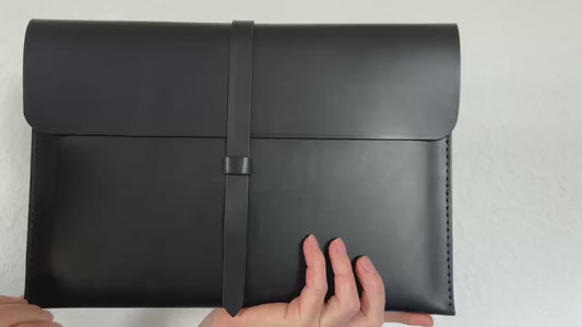 MacBook Lederhülle Notebook Hülle mit Klappe Laptop Sleeve minimalistische MacBook Hülle | 13", 14", 15", 16" Notebook 17  Schwarz