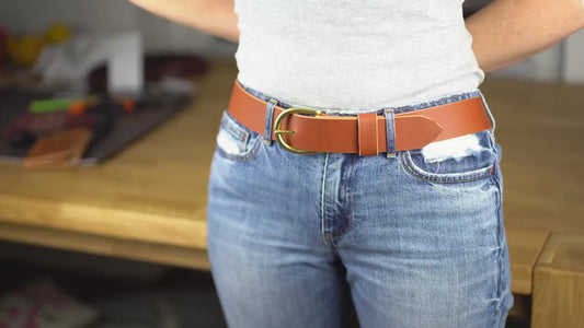 leather belt Handmade vegetable tanned Italian leather Polished Brass Buckle